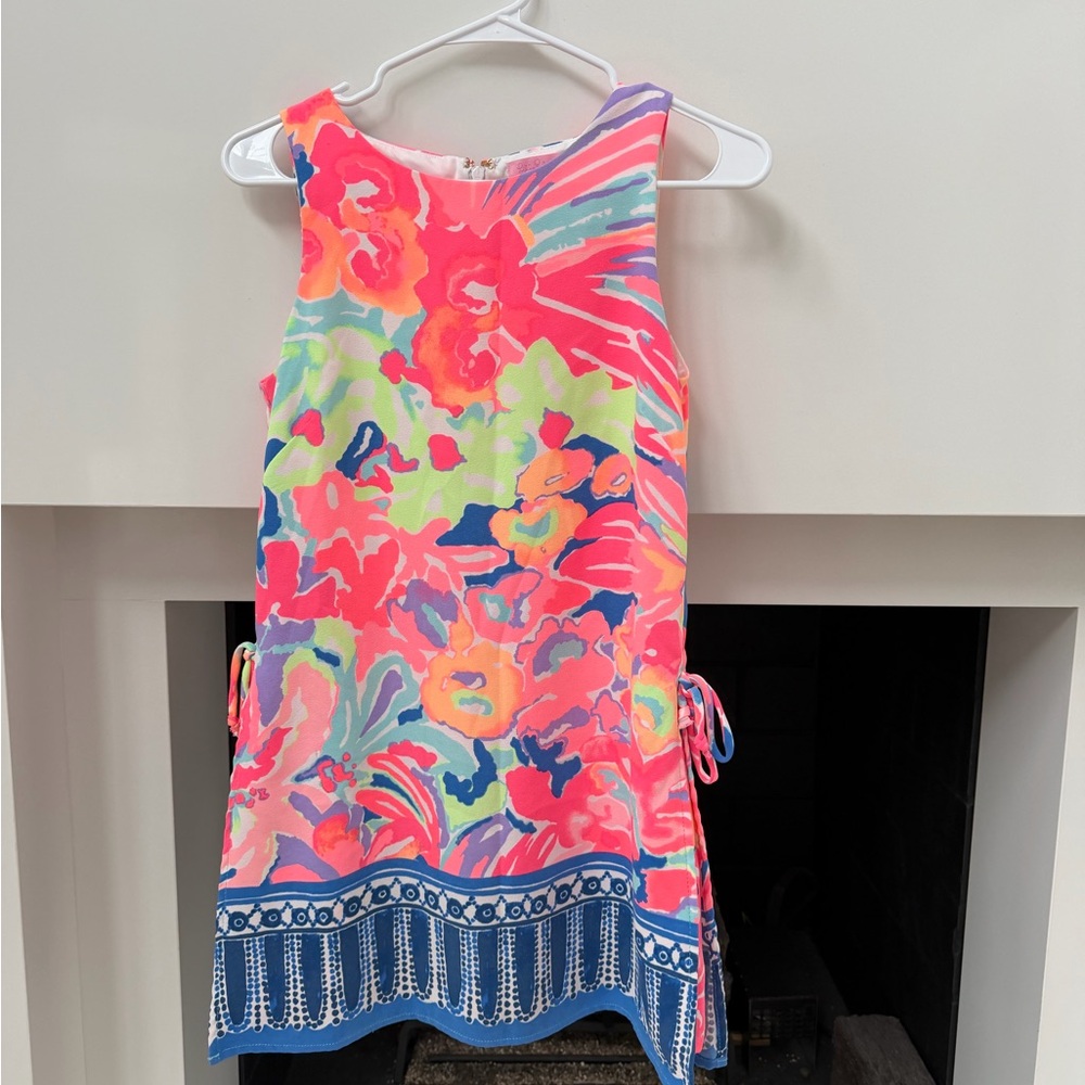 Lilly Pulitzer Neon Pink Multicolor Floral Mini Dress Romper with shorts.